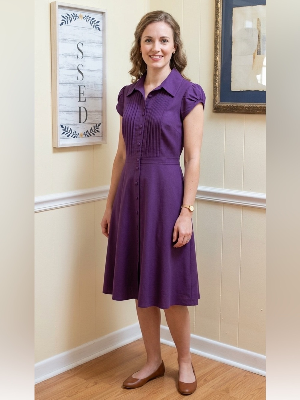 eShakti Side Pockets Fit and flare midi Dress sz M/10